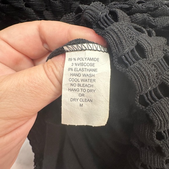 Elana Kattan Black Mesh Witchy Boho Crochet Dress 3/4 Sleeve Fringe Hem Size M - Picture 6 of 9